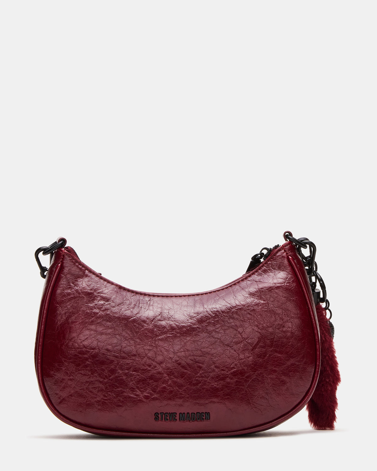 ERIKA Bag Wine Rhinestone Embellished Studded Crinkle Moto Crossbody Handbag