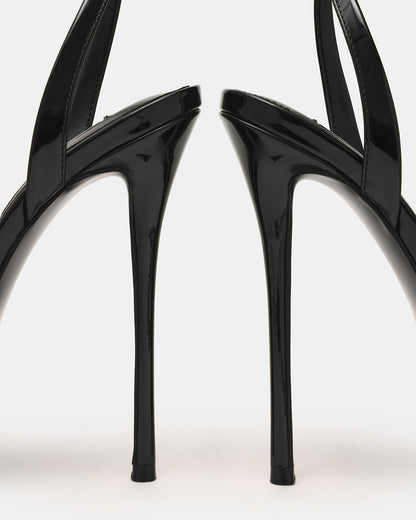 JEZZICA Black Patent Platform Stiletto Ankle Strap Women's Heel