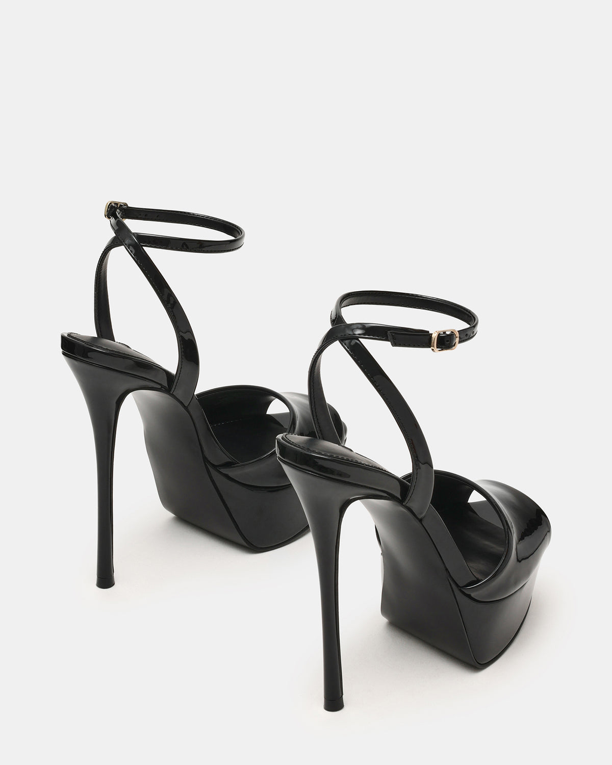 JEZZICA Black Patent Platform Stiletto Ankle Strap Women's Heel