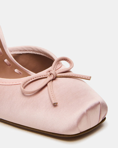 LARINA Pink Satin Square-Toe Stiletto Pump Lace-Up Women's Heel
