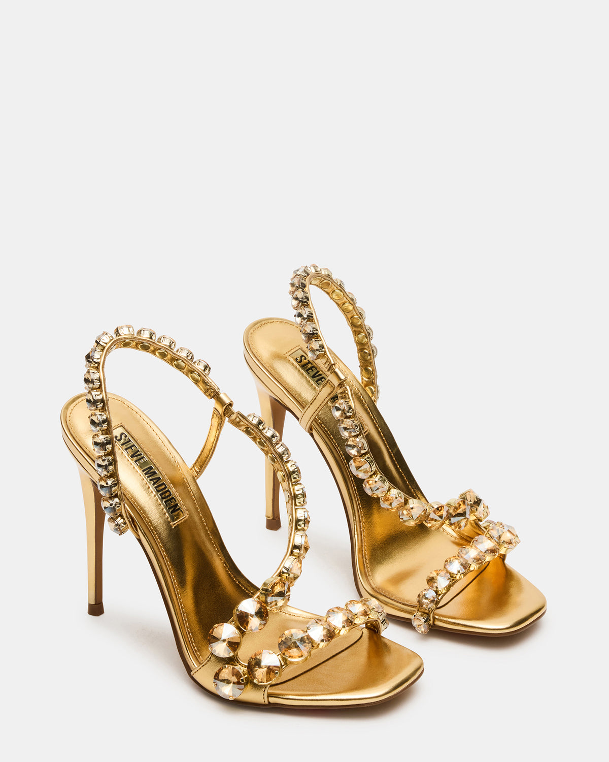 NYLIE Gold Multi Strappy Square-Toe Embellished Women's Heel
