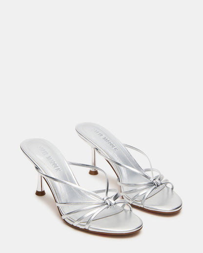 EDNA Silver Leather Strappy Mule Women's Heel