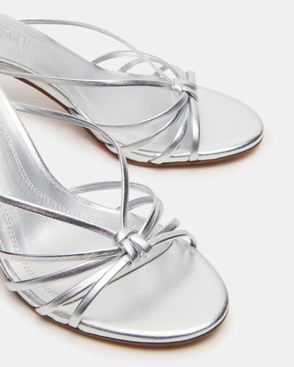 EDNA Silver Leather Strappy Mule Women's Heel