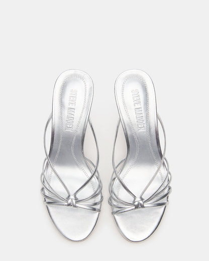 EDNA Silver Leather Strappy Mule Women's Heel