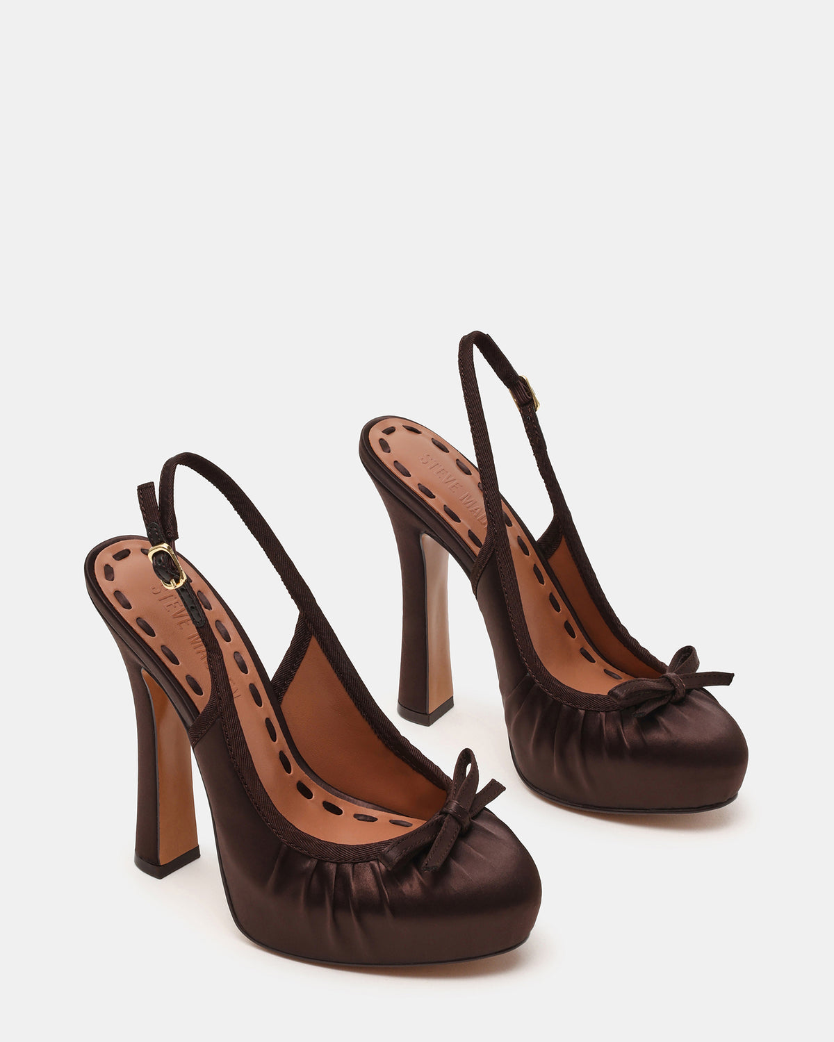 SOFIE Brown Satin Bow Slingback Platform Women's Heel