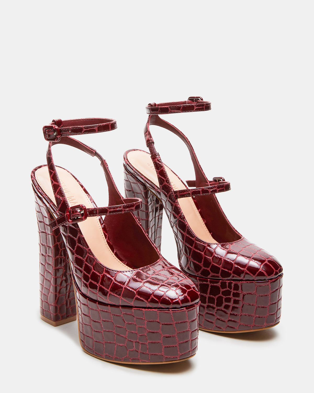 SCOTLYN Red Crocodile Women's Platform Block Heel