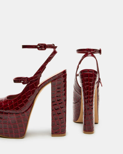 SCOTLYN Red Crocodile Women's Platform Block Heel