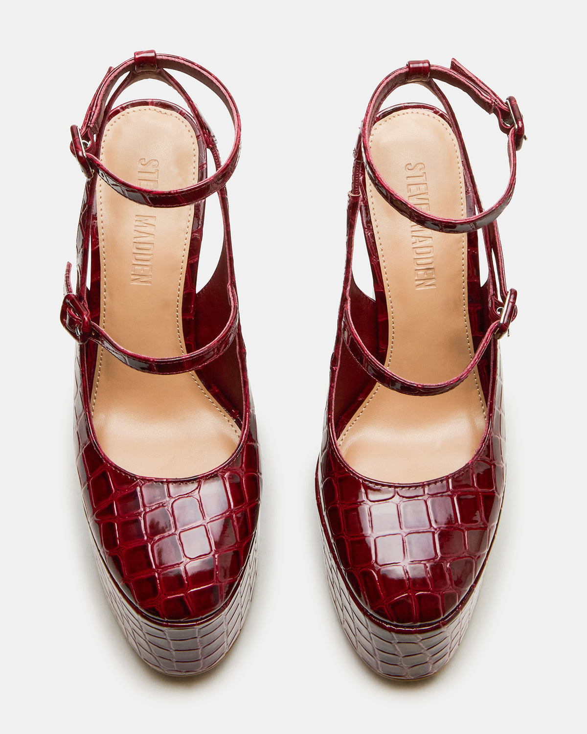 SCOTLYN Red Crocodile Women's Platform Block Heel