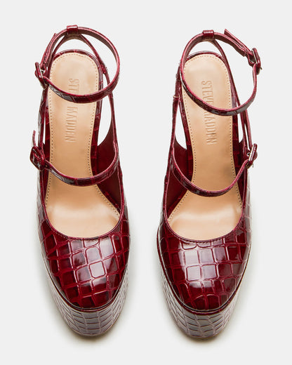 SCOTLYN Red Crocodile Women's Platform Block Heel