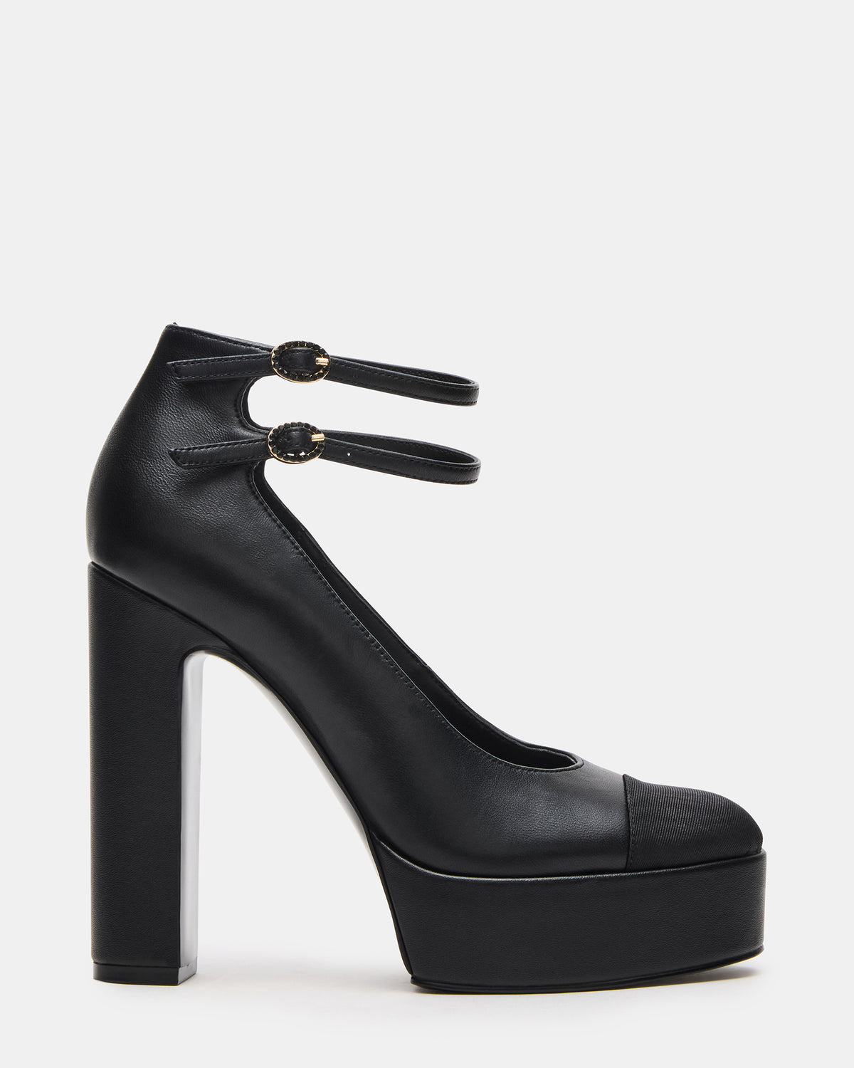 PEYTON Black Leather Block Heel Platform Women's Heel