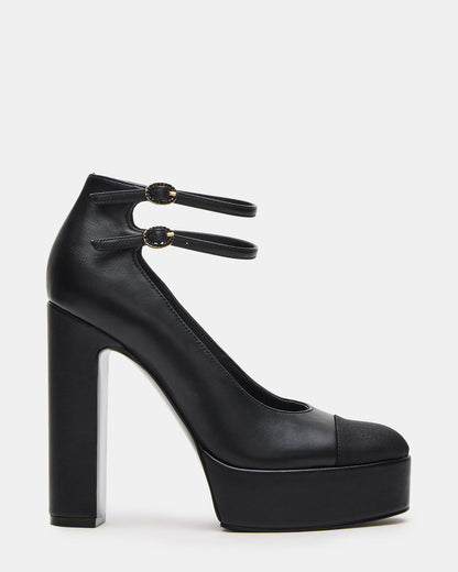 PEYTON Black Leather Block Heel Platform Women's Heel