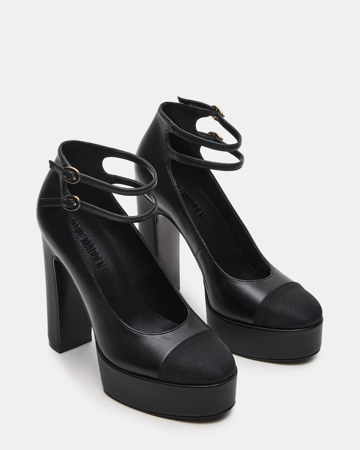 PEYTON Black Leather Block Heel Platform Women's Heel