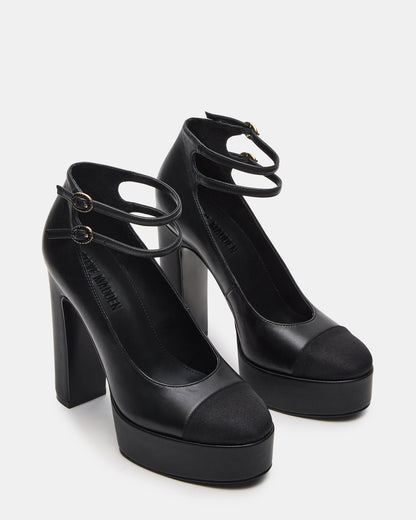 PEYTON Black Leather Block Heel Platform Women's Heel