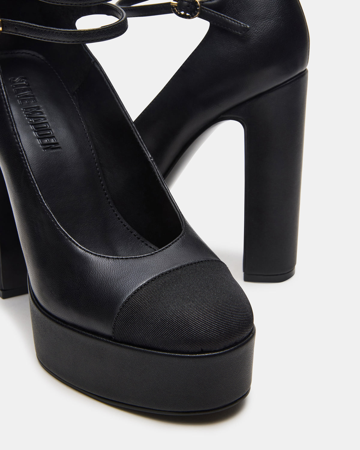 PEYTON Black Leather Block Heel Platform Women's Heel