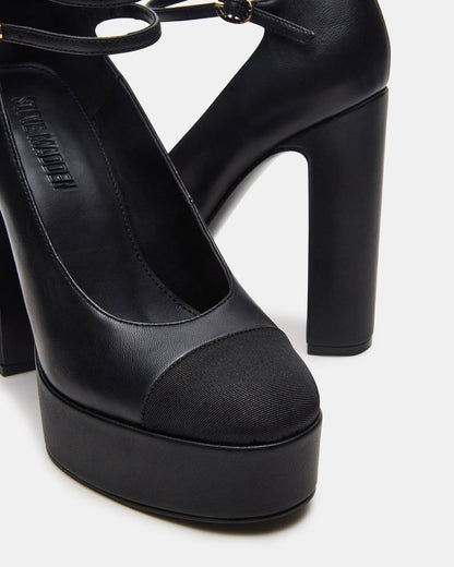PEYTON Black Leather Block Heel Platform Women's Heel