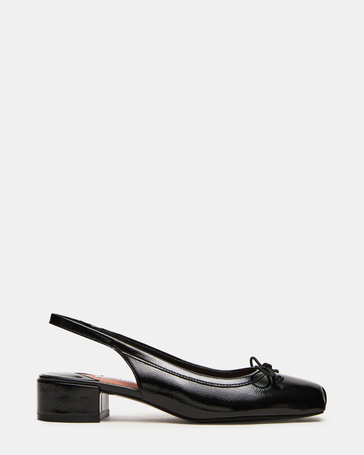 LOVED Black Crinkle Patent Square-Toe Slingback Ballet Women's Heel