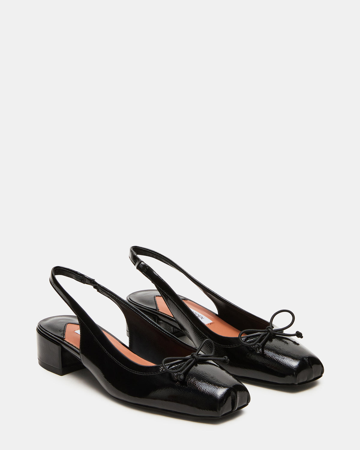 LOVED Black Crinkle Patent Square-Toe Slingback Ballet Women's Heel