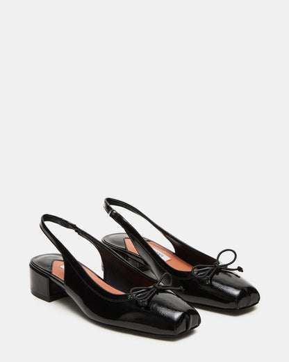 LOVED Black Crinkle Patent Square-Toe Slingback Ballet Women's Heel