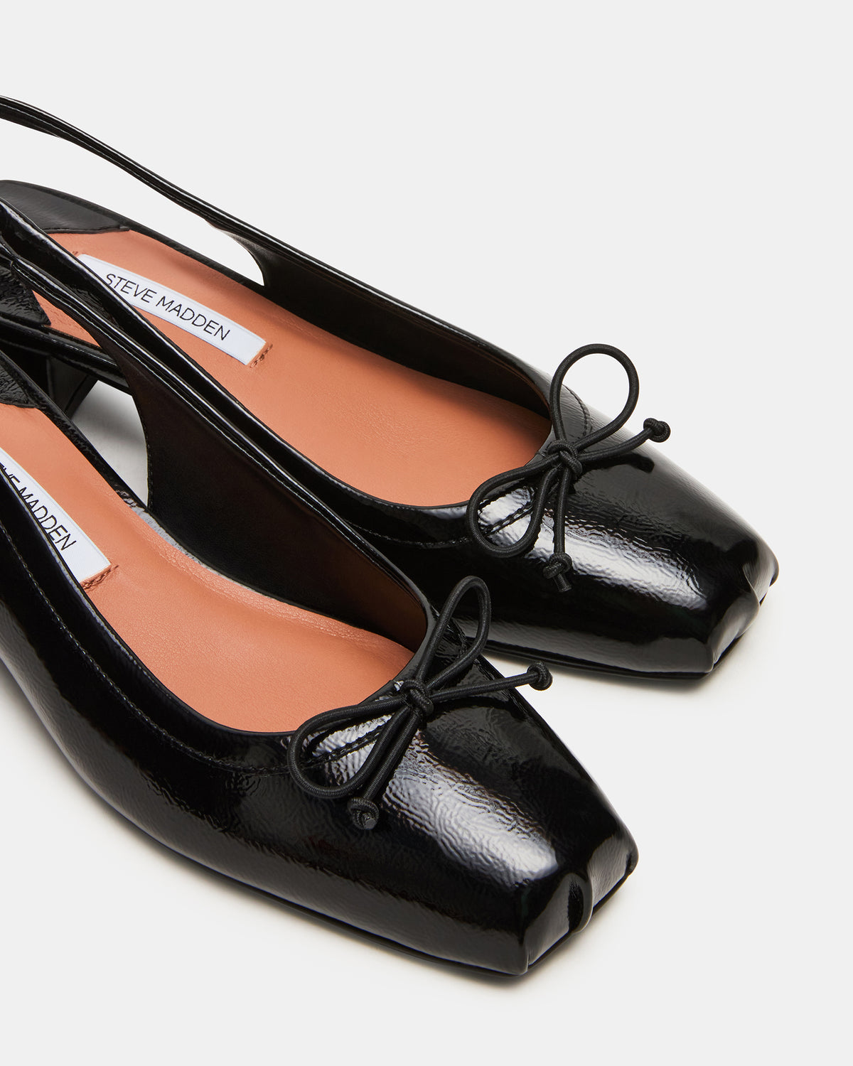 LOVED Black Crinkle Patent Square-Toe Slingback Ballet Women's Heel