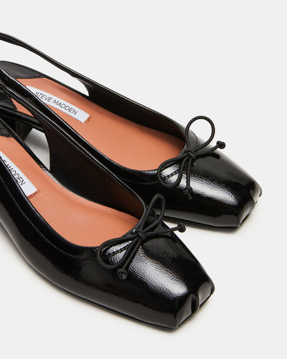 LOVED Black Crinkle Patent Square-Toe Slingback Ballet Women's Heel