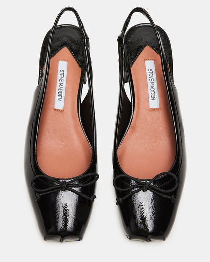 LOVED Black Crinkle Patent Square-Toe Slingback Ballet Women's Heel
