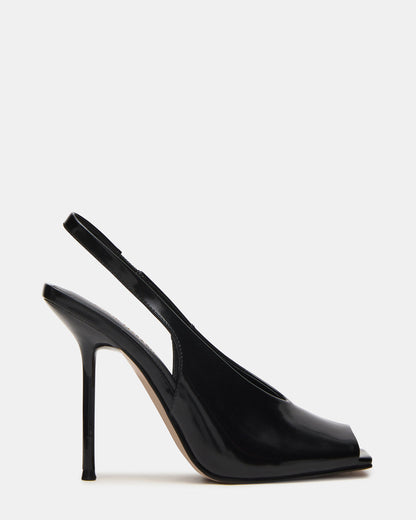 LUCIAN Black Leather Square-Toe Peep-Toe Slingback Women's Heel