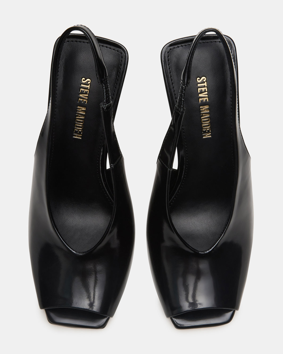 LUCIAN Black Leather Square-Toe Peep-Toe Slingback Women's Heel
