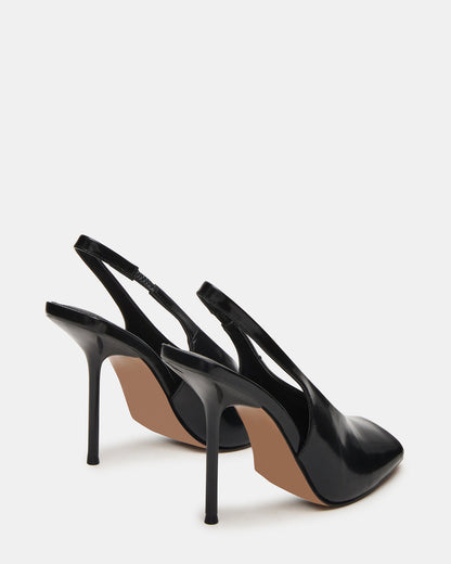 LUCIAN Black Leather Square-Toe Peep-Toe Slingback Women's Heel