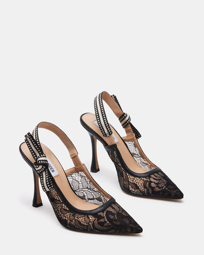 BRI Black Lace Slingback Pump Women's Heel