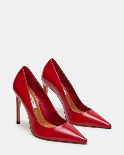 NOIR Red Leather Pointed-Toe Stiletto Pump Women's Heels