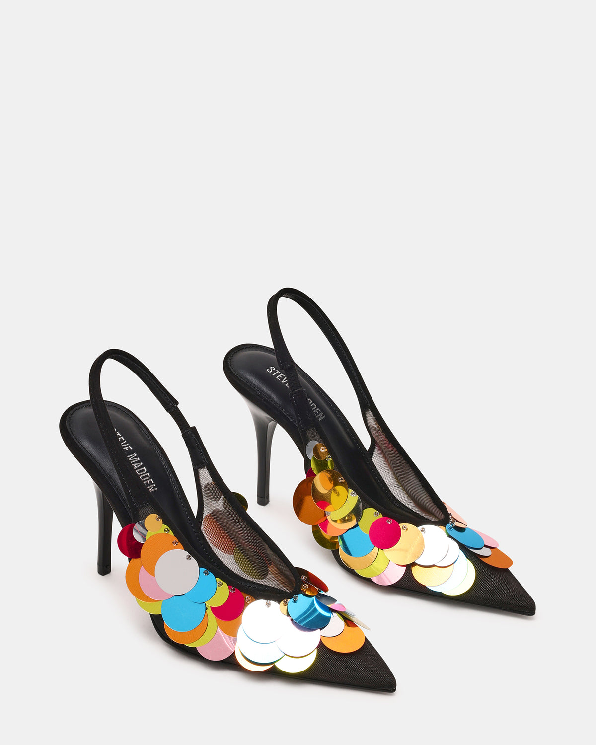 AVID Black Sequin Mesh Slingback Pointed Toe Pump Women's Heel