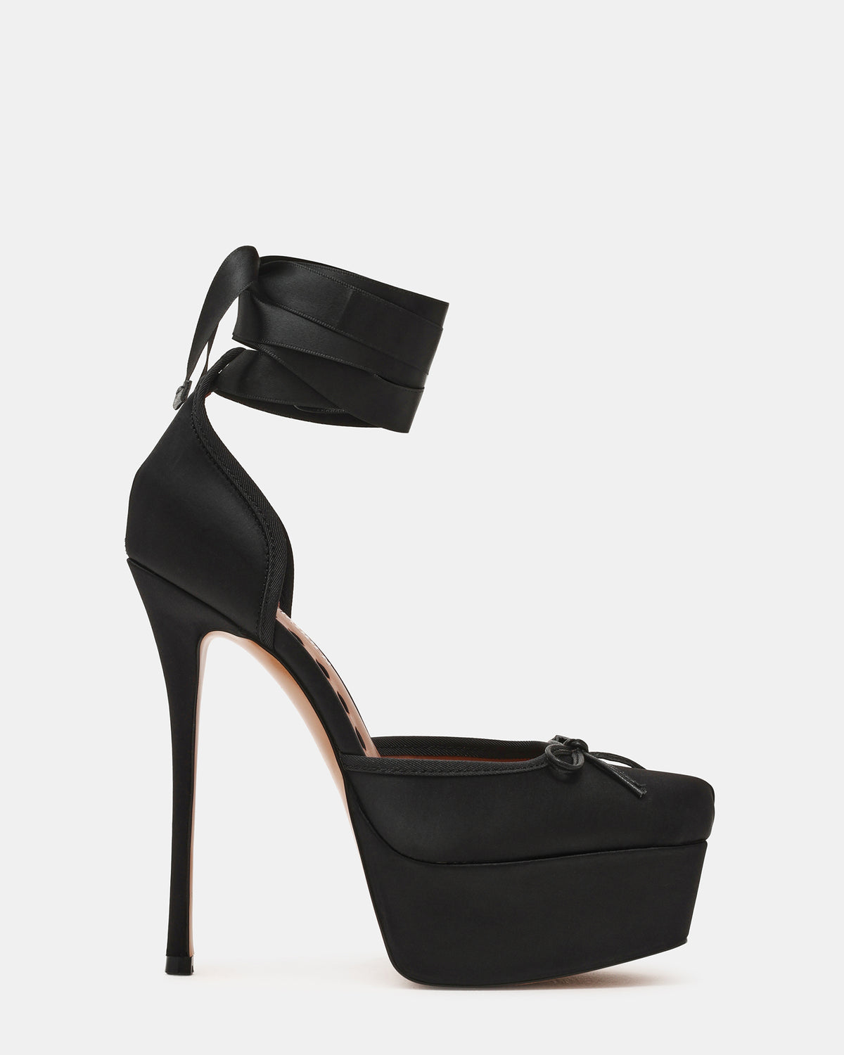 LISTEN Black Satin Stiletto Pump Lace-Up Women's Heel