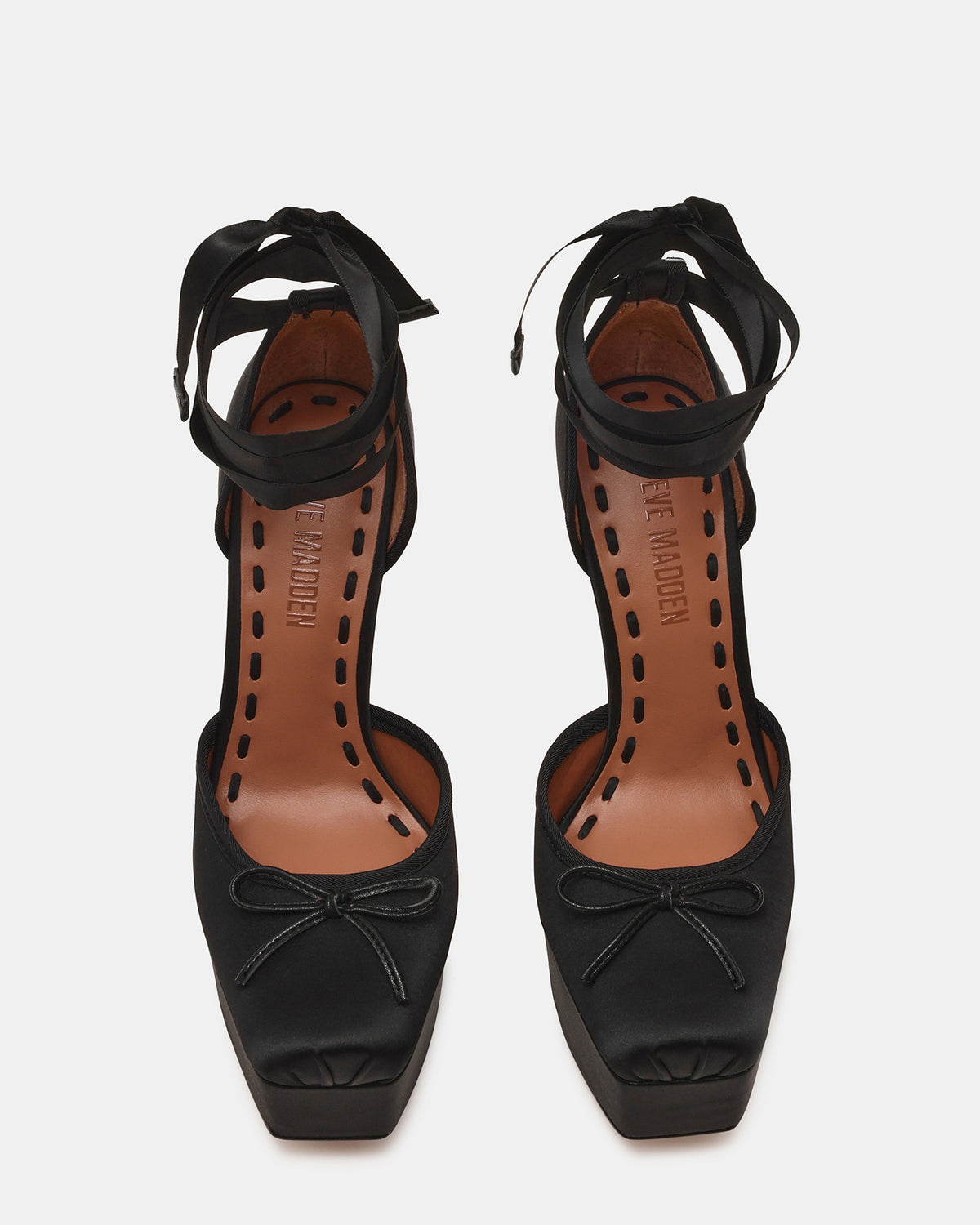 LISTEN Black Satin Stiletto Pump Lace-Up Women's Heel