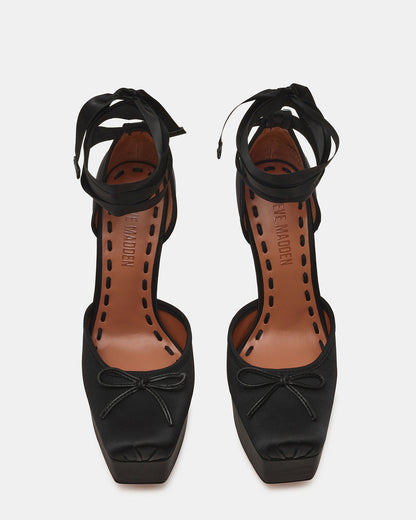 LISTEN Black Satin Stiletto Pump Lace-Up Women's Heel