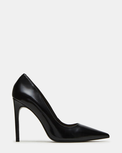NOIR Black Leather Pointed-Toe Stiletto Pump Women's Heels
