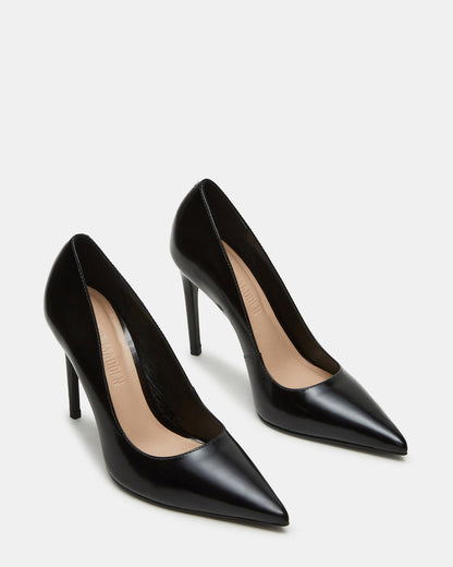 NOIR Black Leather Pointed-Toe Stiletto Pump Women's Heels
