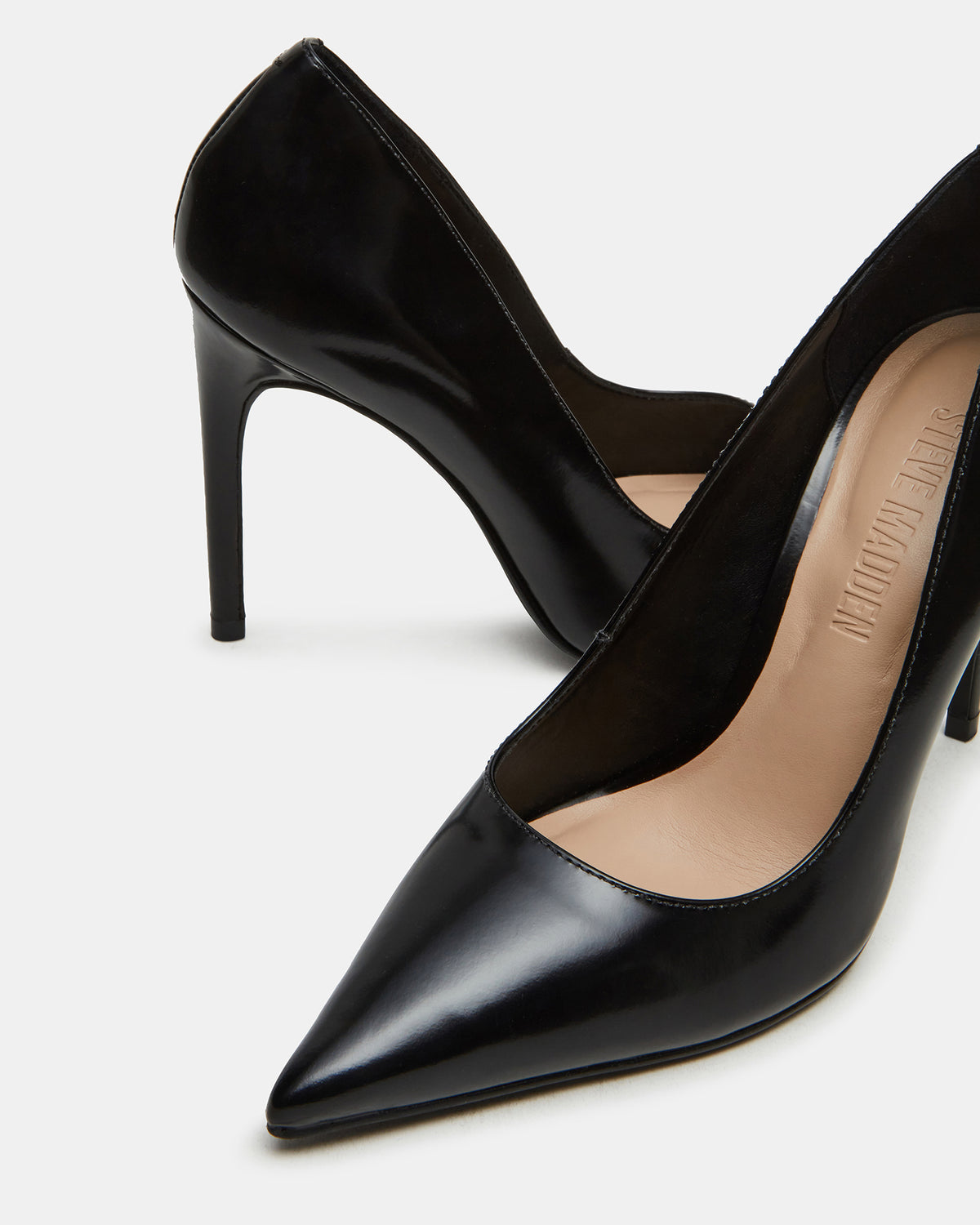NOIR Black Leather Pointed-Toe Stiletto Pump Women's Heels