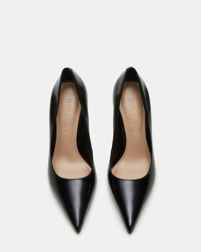 NOIR Black Leather Pointed-Toe Stiletto Pump Women's Heels