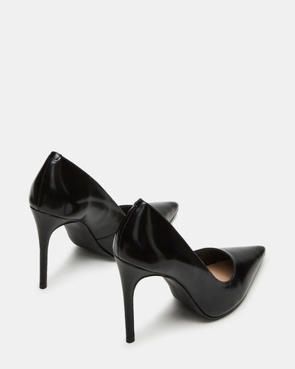 NOIR Black Leather Pointed-Toe Stiletto Pump Women's Heels