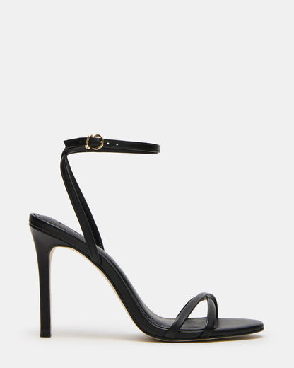 JYPSEY Black Leather Strappy Stiletto Women's Heel