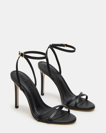 JYPSEY Black Leather Strappy Stiletto Women's Heel