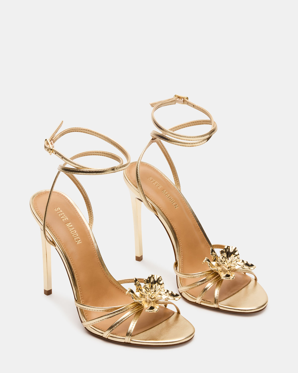 SWIRL Gold Strappy Stiletto Flower Women's Heel