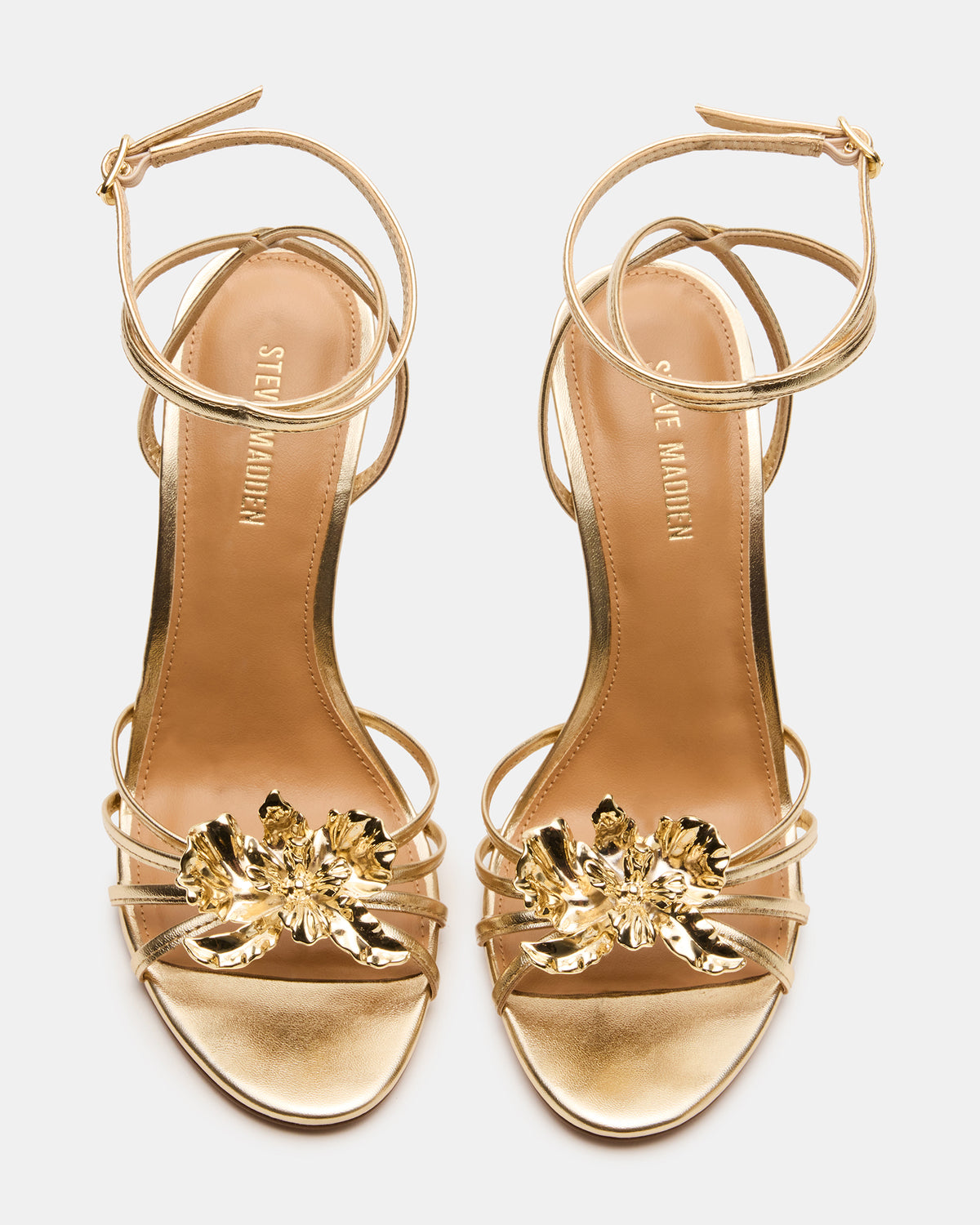 SWIRL Gold Strappy Stiletto Flower Women's Heel