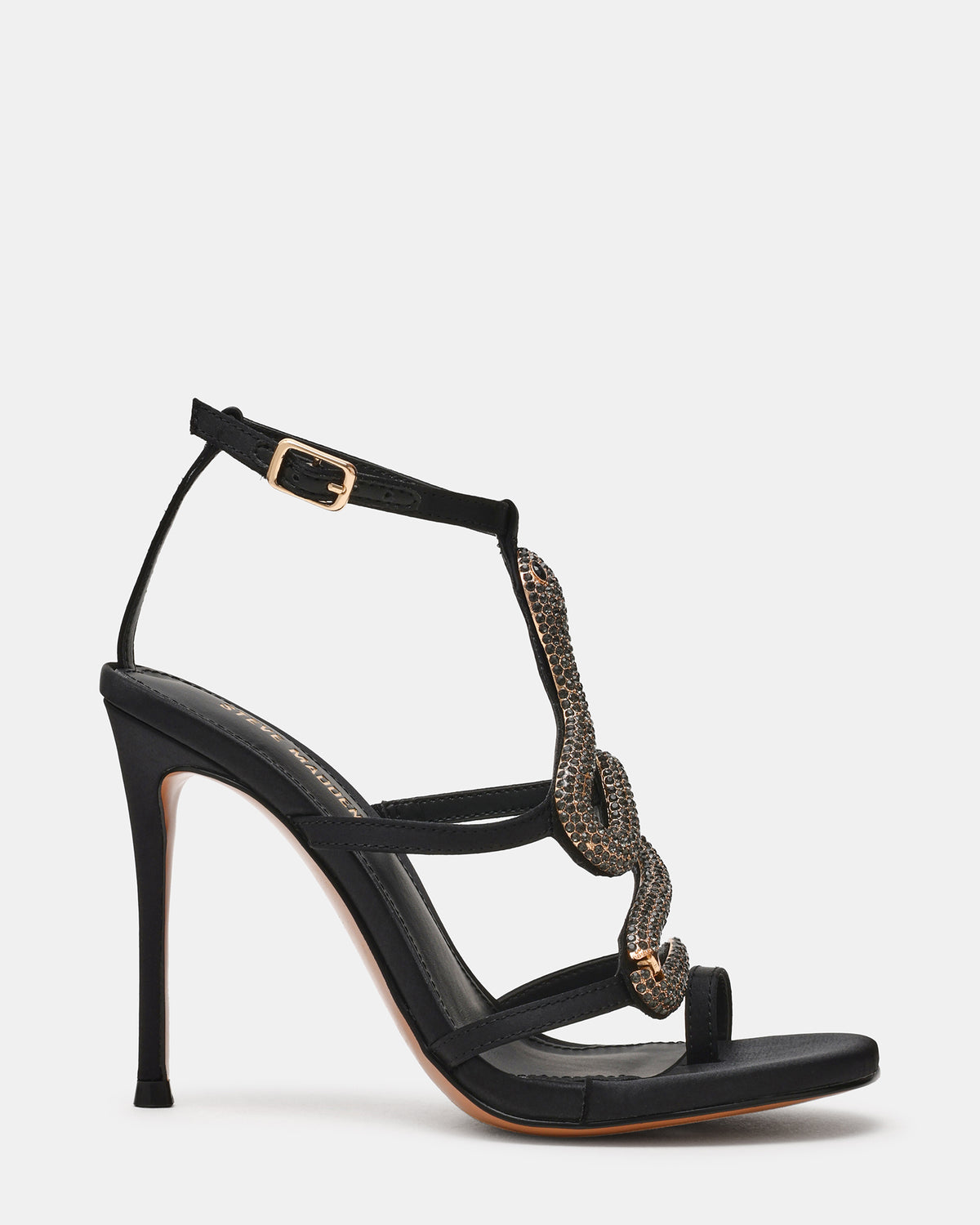 PYTHON Black Rhinestone Snake Stiletto Strappy Women's Heel