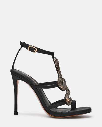 PYTHON Black Rhinestone Snake Stiletto Strappy Women's Heel