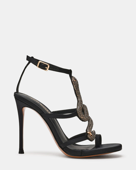 PYTHON Black Rhinestone Snake Stiletto Strappy Women's Heel