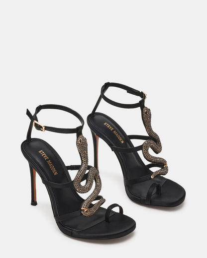 PYTHON Black Rhinestone Snake Stiletto Strappy Women's Heel