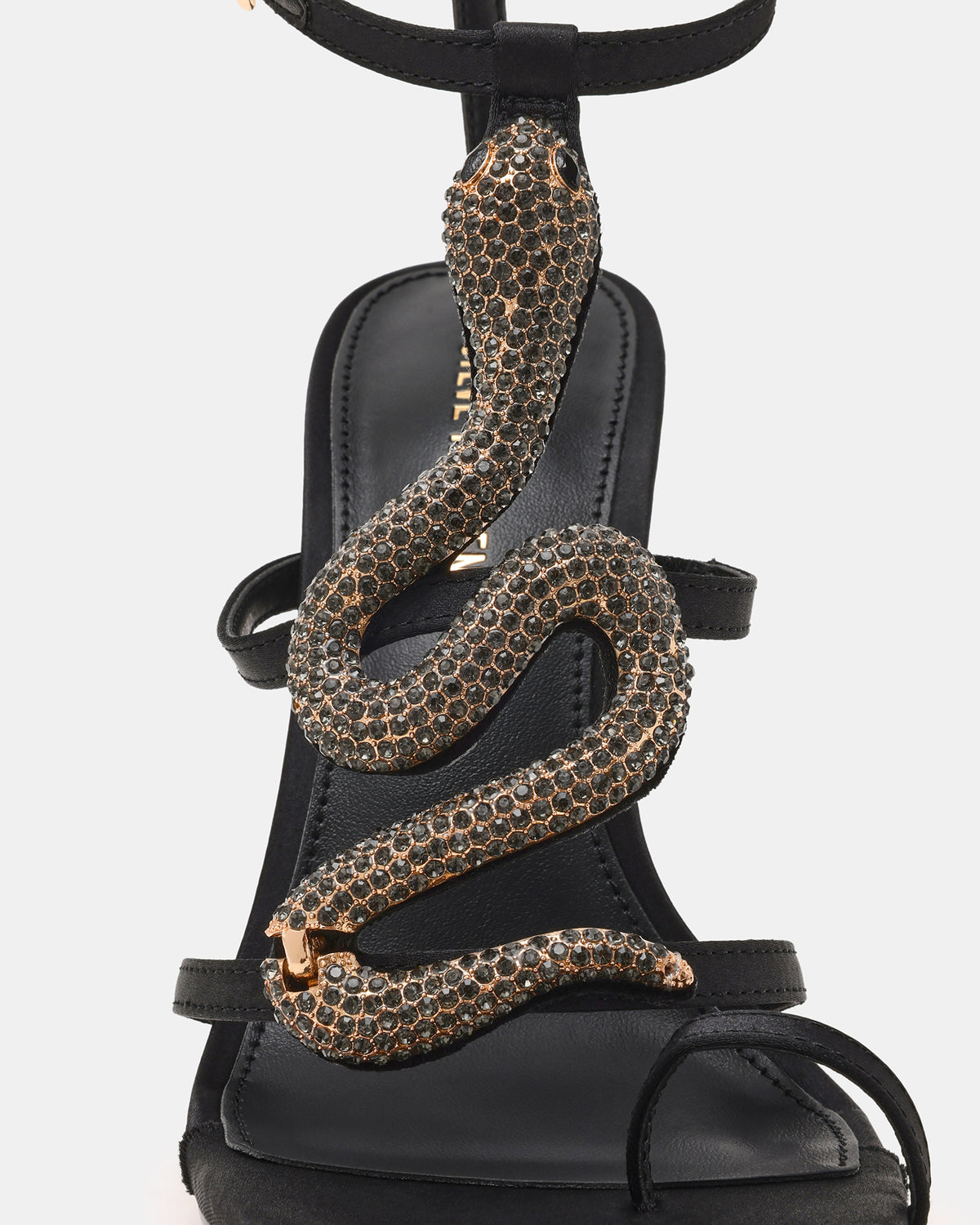 PYTHON Black Rhinestone Snake Stiletto Strappy Women's Heel