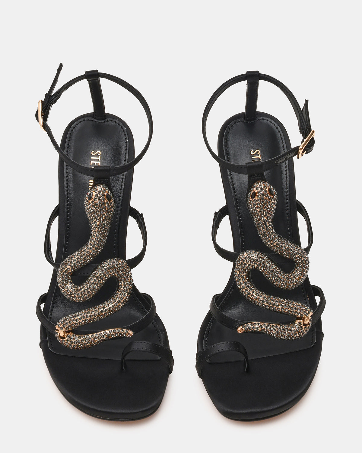 PYTHON Black Rhinestone Snake Stiletto Strappy Women's Heel