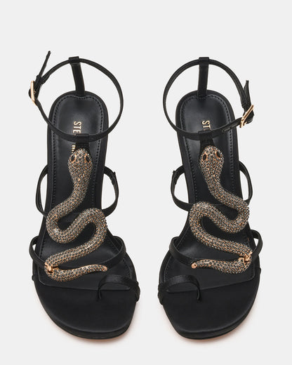 PYTHON Black Rhinestone Snake Stiletto Strappy Women's Heel